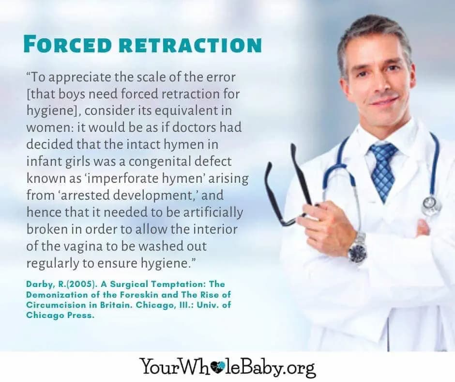 Forced retraction harms intact children; graphic describing phimosis and infections